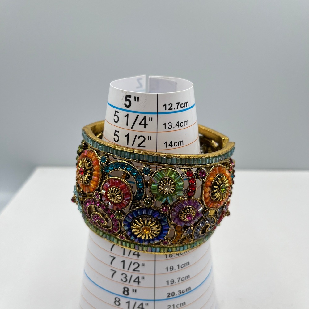 Vintage Gold Multi-Color Beaded Filigree Statement Cuff Hinged Bracelet Classic - Picture 7 of 7